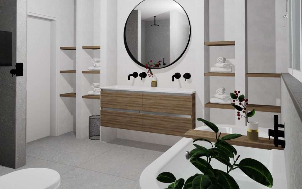 Voorbeeld 3D badkamer ontwerp van onze exclusief 3D ontwerp service.
